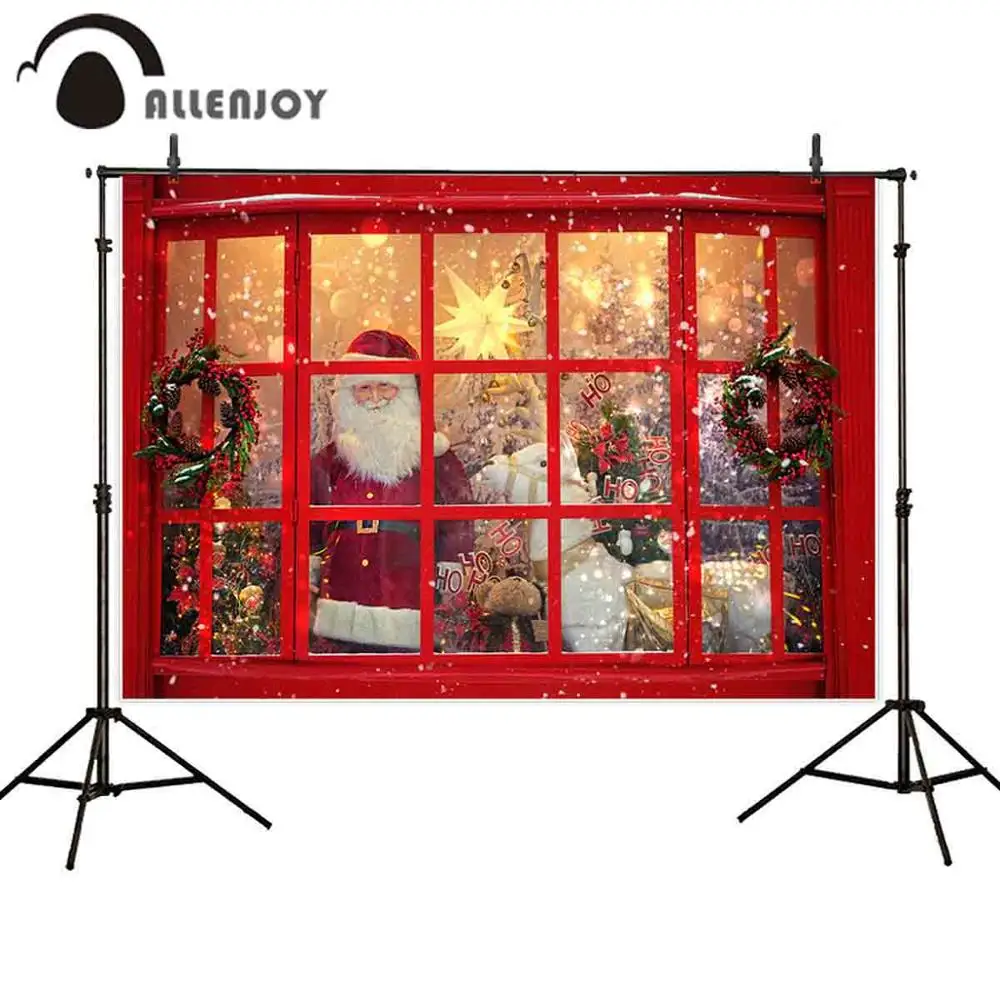Allenjoy-telón de fondo para estudio fotográfico, decoración con Árbol de Navidad, santa, Reno, nieve, ventana roja, corona, photocall