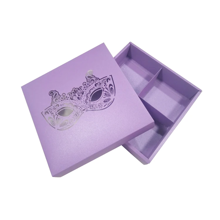 

Purple Custom Mask Laser Cut Wedding Masquerade Jewish Purim Party Gift Candy Box with 4 Section