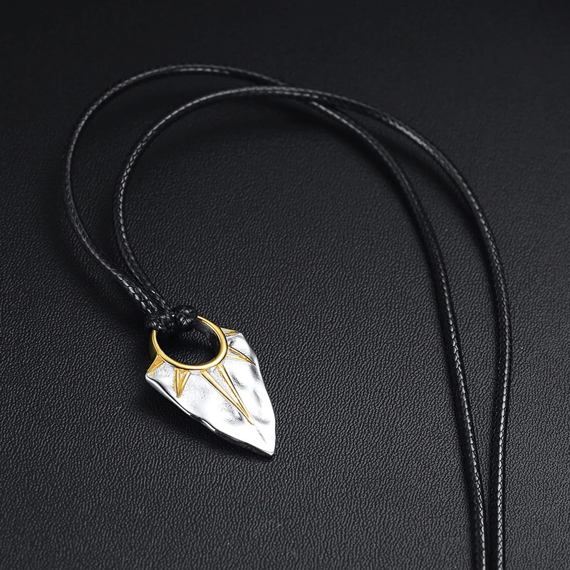 MEN JEWELRY SUN ARROW HEAD PENDANT NECKLACE IN STAINLESS STEEL ARROW HEAD WITH ADJUSTABLE ROPE CHAIN