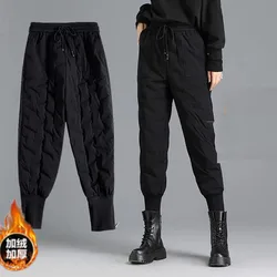 높은 허리 운동복 여성 겨울 따뜻한 코튼 바지 블랙 긴 바지 탄성 허리 캐주얼 바지 방풍 바지