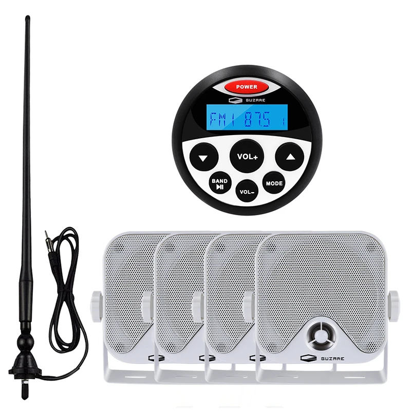 

Marine Audio Waterproof Boat Bluetooth Stereo Receiver Car MP3 Player+2Pairs 4" Marine Speakers+Radio FM Antenna For ATV Bath