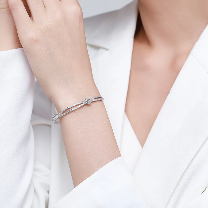 Ailmay 925 Sterling Silver Bowknot Fashionc bransoletki musujące jasne pierścionki z cyrkoniami dla kobiet biżuterii prezent na walentynki — zdjęcie 4