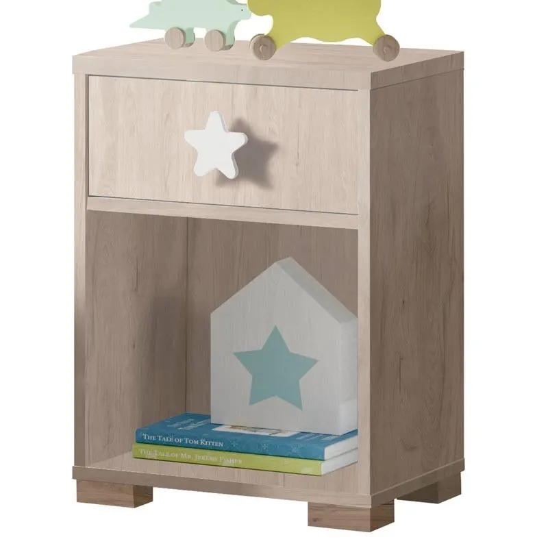 Night table Shine children's bedroom oak Color 1 drawer star white youth Room 40x33x56