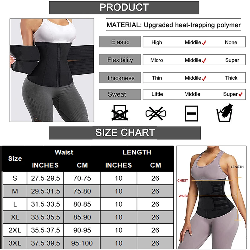 Workout Waist Trainer Corset for Women 7 Steel Bones Neoprene Sauna Sweat Waist Trimmer Cincher Slimming Body Shaper Belt Girdle