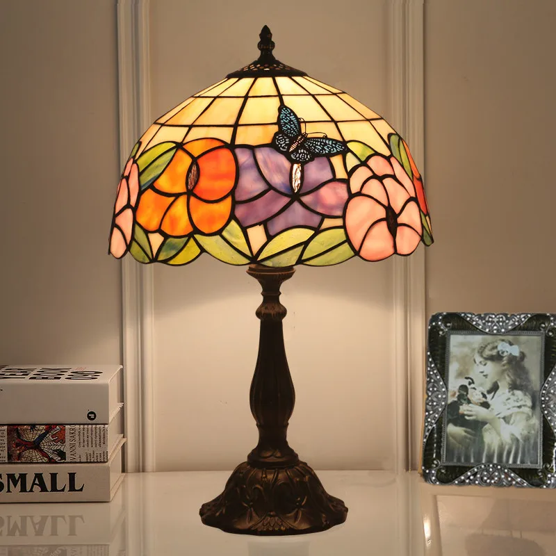 Tiffany Terrace Pastoral Flowers Butterfly Lamp Bar Cafe Hotel Guest Room Living Room Dining Room Bedroom Table Lamps E27