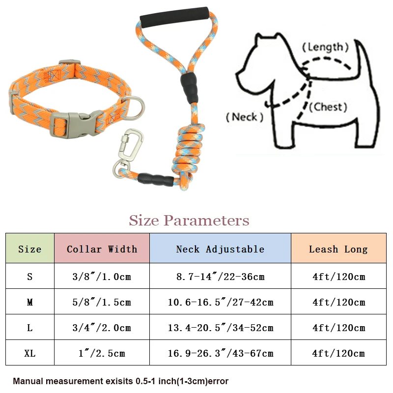 Adjustable Nylon Dog Collars, Leashes Set, Rock Climbing Dogs Collar, Small Medium and Large Pet Collars, S-XL