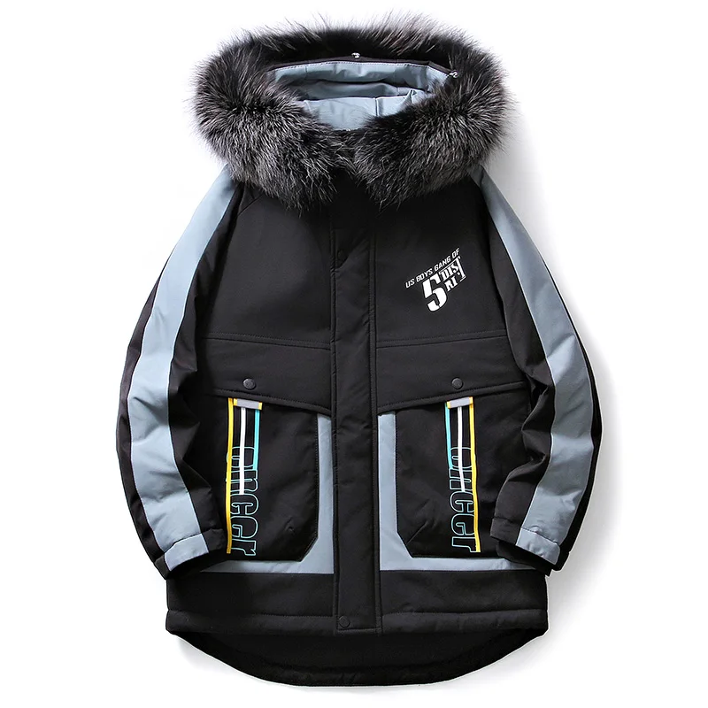 2021 Winter New Hooded Men's Patchwork Short Cotton-padded Jacket Male 996 Letter Print Teenagers Fashion Casual Waterproof Coat