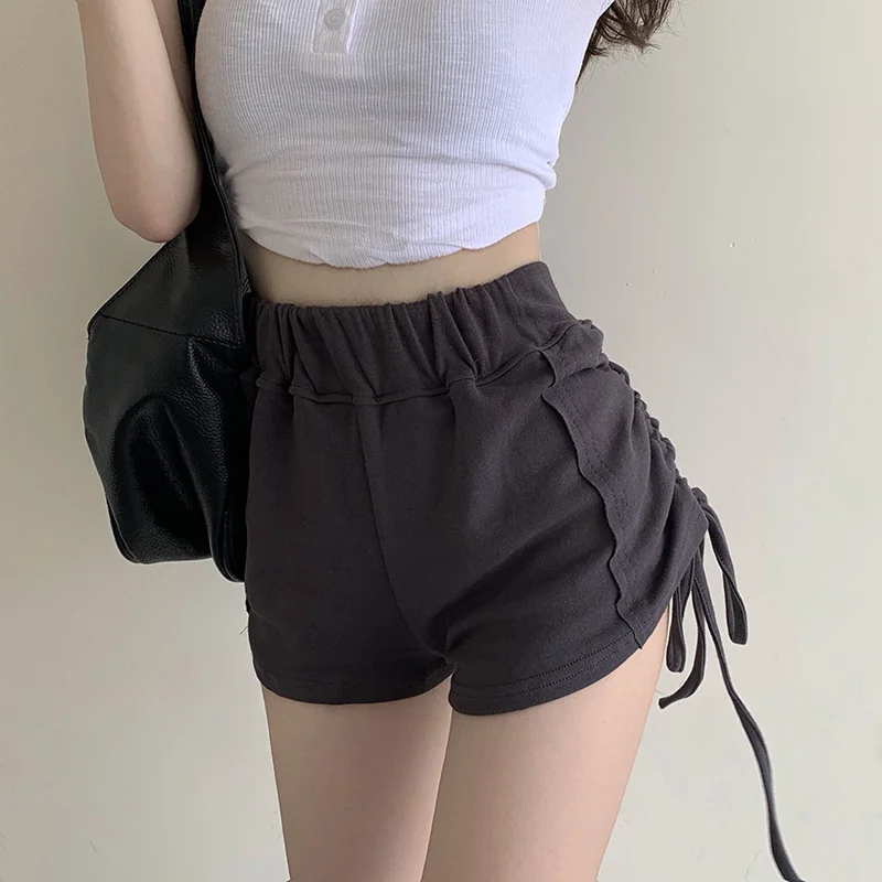 

Fashion Ins Hot Side Draw String Shirring Pleated Short Sleeve Short Pants Women Sexy Casual Sports Shorts 2024 New