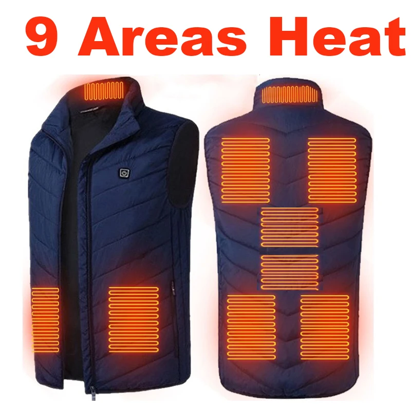 Pop 9 Places Heated Vest Men Women Usb Heated Sleeveless Jacket Vest Male Thermal Clothing Hunting Vest Winter Waistcoat Jacket