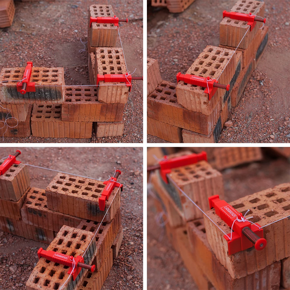 2Pcs Brick Liner Durable Anti-Skid Brick Line Runner Line Clip Wire Drawer Bricklaying Tools For Building Construction Black/Red