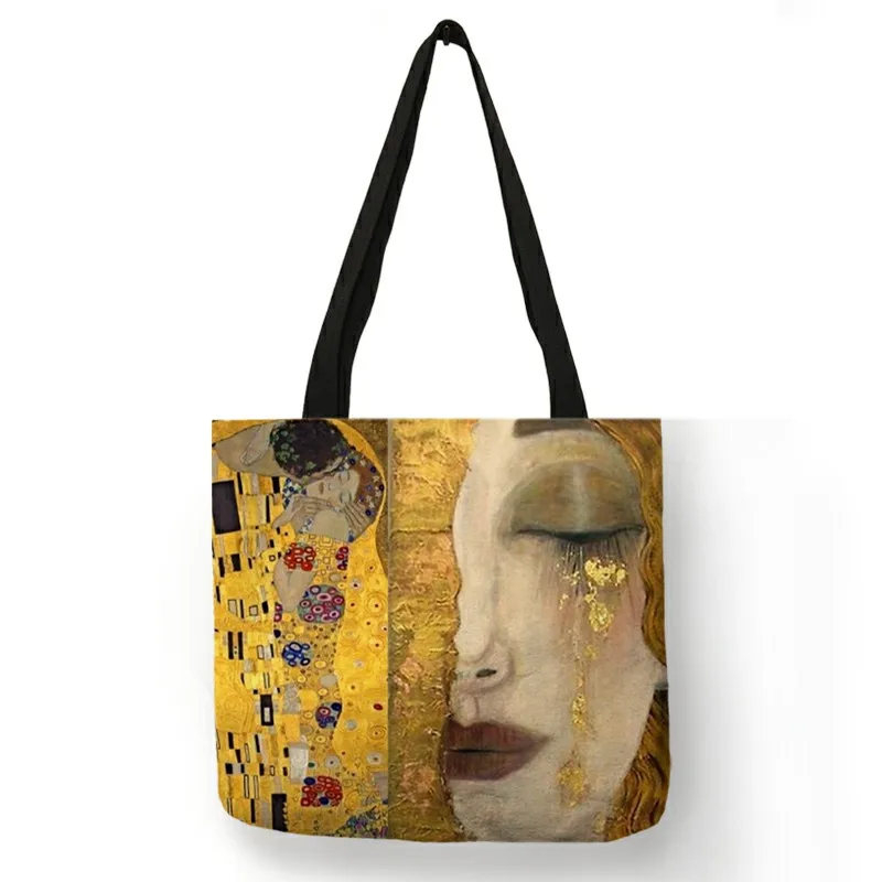 Bolsos de mano de tela de lino con lágrimas de pintura al óleo personalizados para mujer, bolso de mano de moda, bolso de compras de gran capacidad,