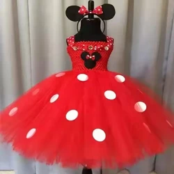 Girls Red Mickey Tutu Dress Kids Crochet Tulle Straps Dress Ball Gown with Hairbow Children Birthday Party Costume Cosplay Dress