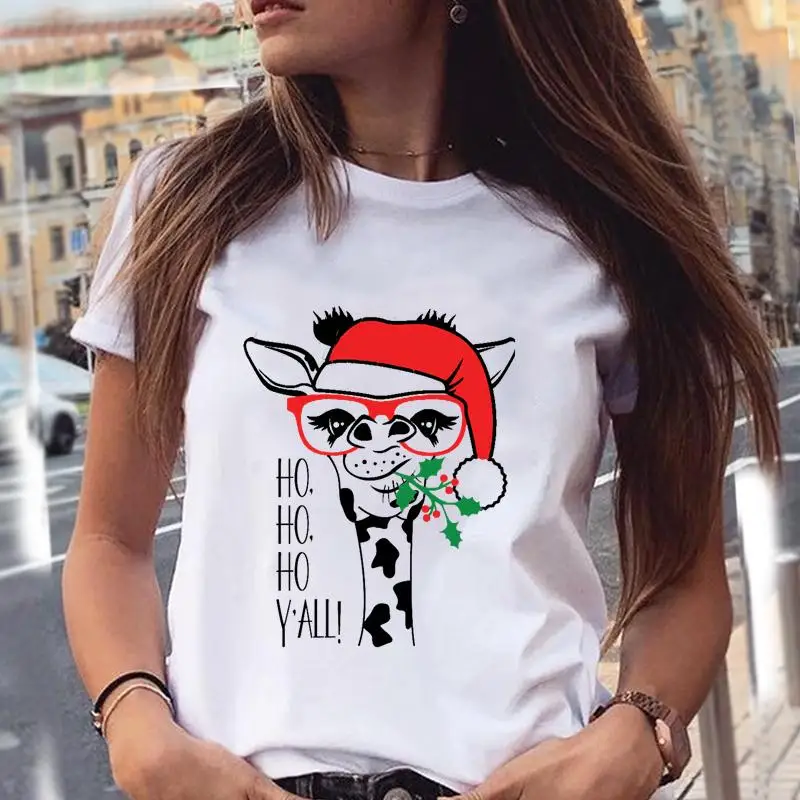 New Year Casual 90s Happy Merry Christmas Fashion Women Print Clothes Holiday Tops Tee Tshirt Festival Female Graphic T-Shirt