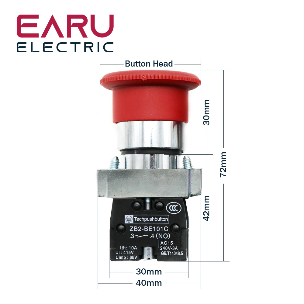 1pcs EARU NC NO Momentary latching 22mm Red Mushroom Emergency Stop Push Button Switch 600V 10A NP2-BE101 Equipment Lift Elevat