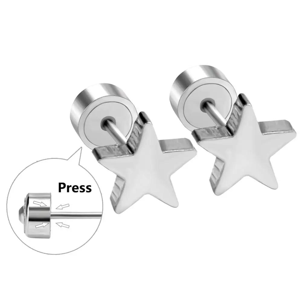 LUXUSTEEL aretes mujer Stainless Steel Star Screw Stud Earring Fashion Jewelry Anti-allergy Korean BabyGirl Earrings Party