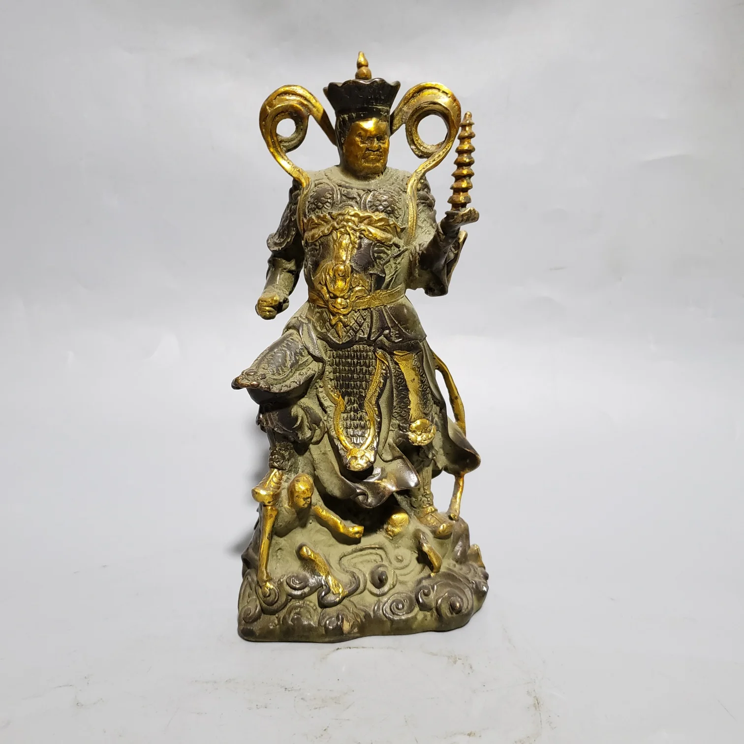 Antique Made Old Bronze Gilt Tota Li Tianwang Statue Home Decorations