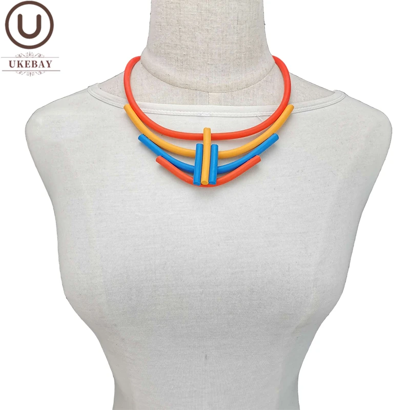 UKEBAY NEW Geometric Choker Necklaces Women Multicolor Jewelry Fashion Design Handmade Rubber Jewelry Clothes Necklace For Party