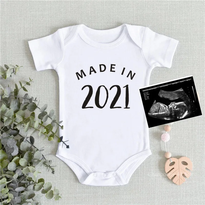 

Funny Made In 2021 Baby Clothes Cotton Pregnancy Announcement Baby Bodysuit Pregnancy Reveal Bodysuits Toddler Baby Clothes