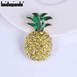 baiduqiandu High Quality Yellow Rhinestones Pave Pineapple Brooch Pins for Women