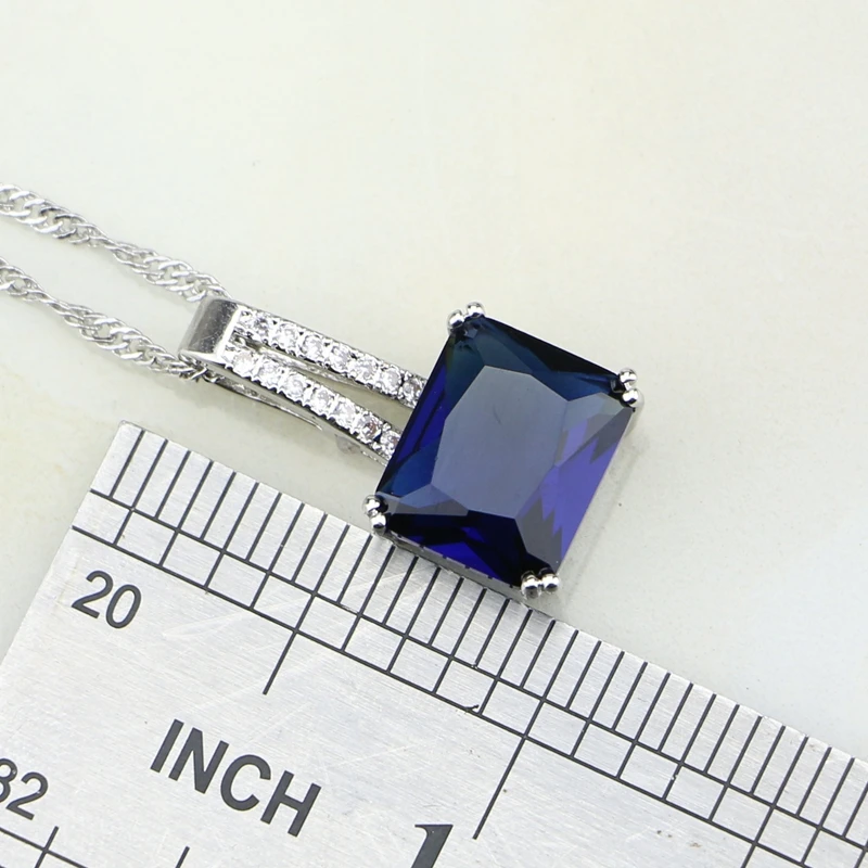 Blue Rhinestone White CZ Costume Jewelry 925 Silver Bridal Jewelry Sets for Women Wedding Earring/Pendant/Necklace/Ring