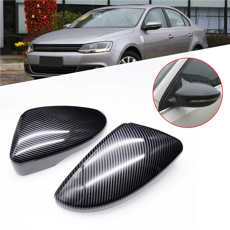 1 Pair Car Side Rear View Mirror Cover Cap Carbon Fiber Pattern For Volkswagen Beetle CC Jetta Sagitar Magotan EOS Scirocco Bora