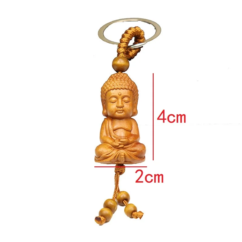 3D Engraving Buddha Pendant Mahogany Wooden Keychain Lifelike Person Shape Jewelry Making Accessory Cute Key Ring