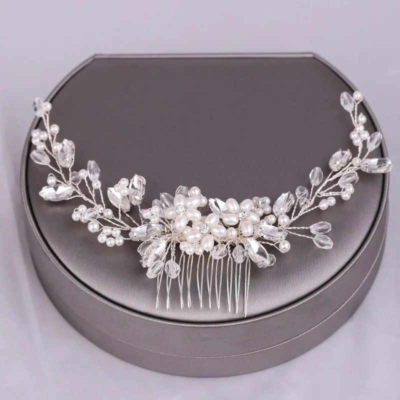 Wedding Bridal Accessories Hair Clip Elegant Pearl Beads Long Curved Shape Hair Comb Inserted Combs Hair Ornaments Headpiece