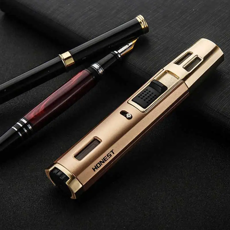 Metal Gas Lighters Portable Long Strip Windproof Lighter Creative Cigarette Lighter Butane Torch Lighter Double Cross Flame