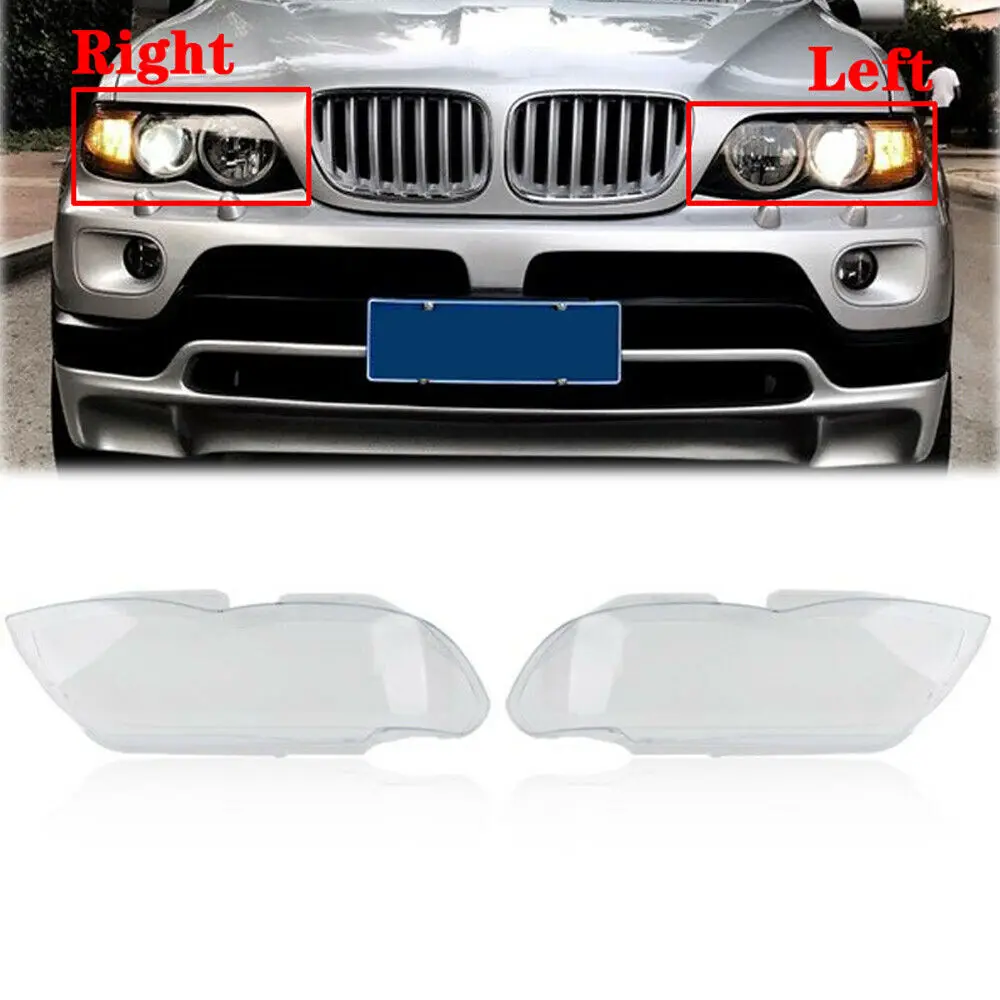 1 Pair Front Cover Lens Headlight Headlamp Shell For 2004 2005-2006 BMW X5 E53