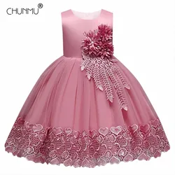 Robe tutu en dentelle blanche pour filles, robe de princesse, vêtements de fête pour enfants, broderie florale, mariage et anniversaire