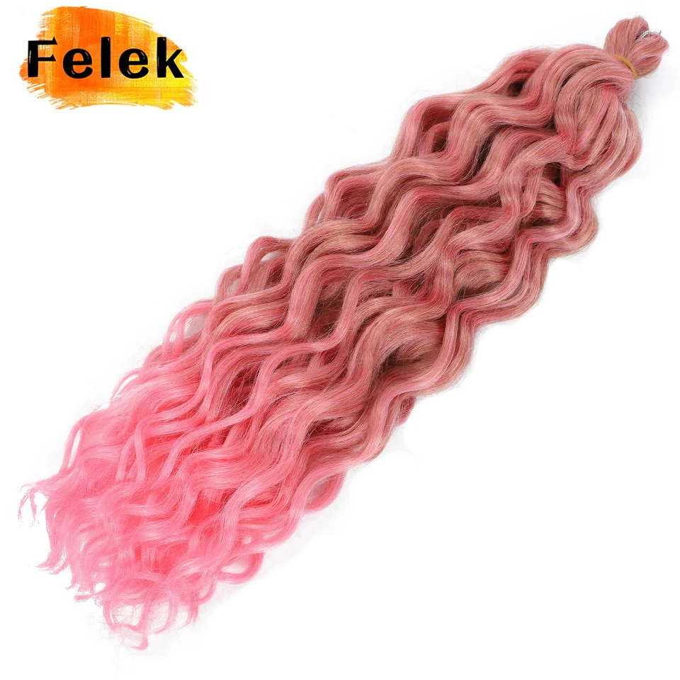 Extensiones de cabello trenzado Ocean Wave para mujer, trenzas de ganchillo, cabello sintético Afro Curl, ombré, rizado, Rubio, rosa, 24 pulgadas