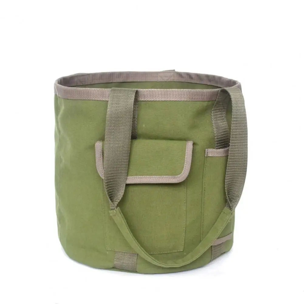 Army Green Canvas Portable Rainproof Canvas Garden Tool Bucket Tote Bag For Outdoor Large Capacity Fishing Tool Bag Camping Bag