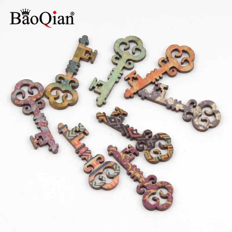 20Pcs Mix Retro Key Wood For DIY Crafts Handmade Wooden Scrapbooking Embellishments Ornament Home Decoration 16x40mm