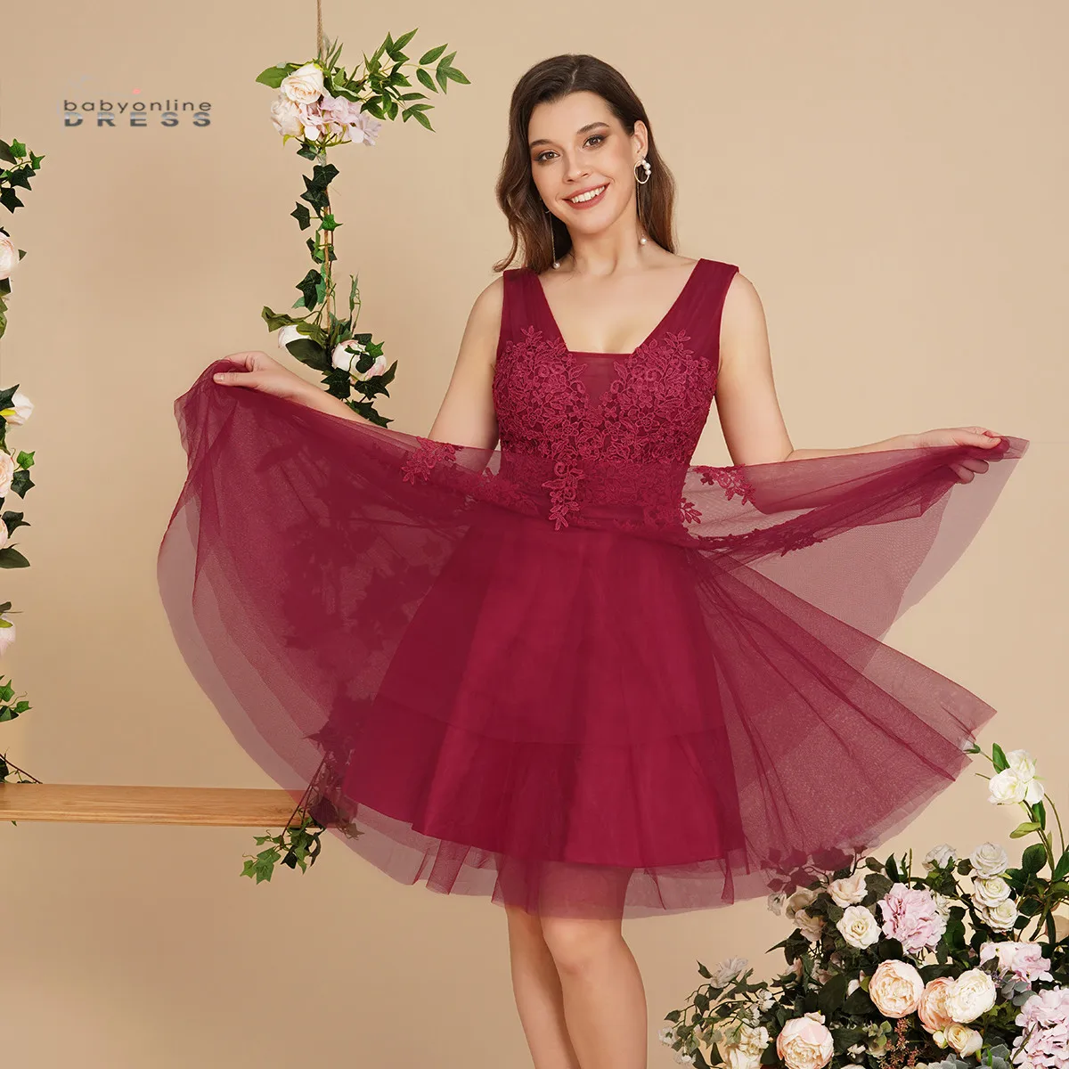 Lace Tulle A Line Bridesmaid Dresses Short V Neck Wedding Prom Party Evening Gowns New Year Cocktail Robe De Soirée De Mariage