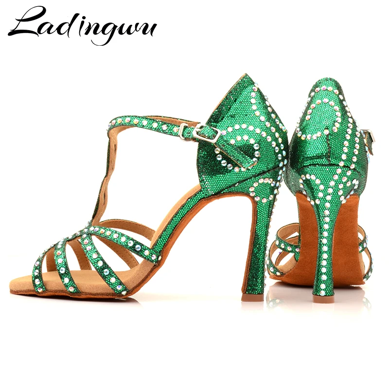 Ladingwu-Chaussures de danse latine avec biscuits pour femme, chaussures de danse professionnelles, flash grill vert, salsa et tango, salle de