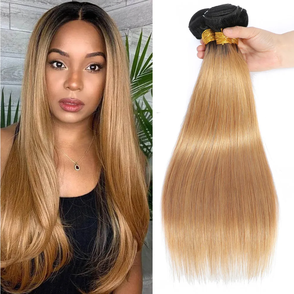 

LRSICAL Honey Blonde Colored Straight Hair Bundles 3/4 Bundles Human Hair Weave T1B/99J Peruvian Hair Sew In Hair Extensions