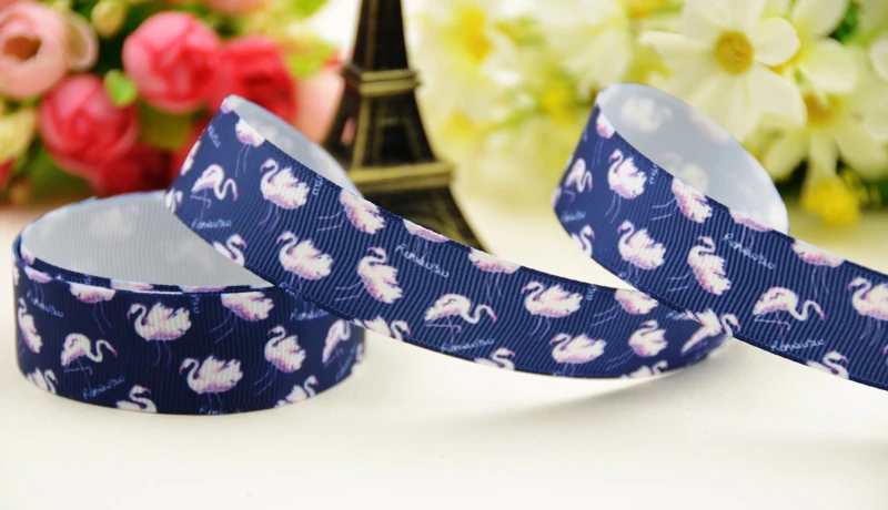 22mm 25mm 38mm 75mm Flamingo Cartoon printed Grosgrain Ribbon party decoration 10 Yards X-02864