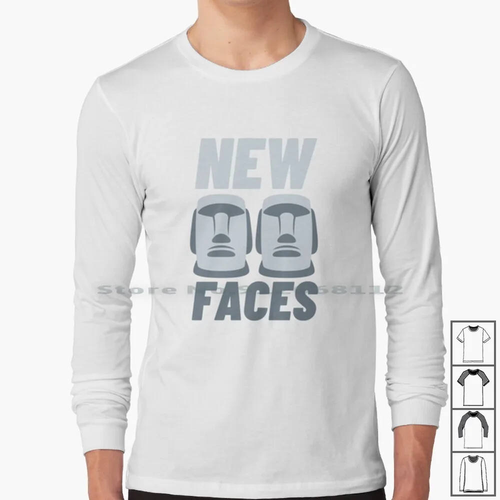 New Faces Moai Head Statues 100% Cotton Long Sleeve T Shirt Moai Easter Island Rapa Nui Head Ancient Statues Stone Chile