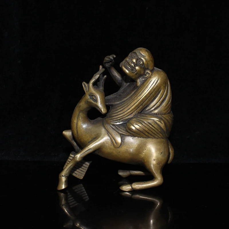 Rare old Antique copper Fairy riding a deer statue