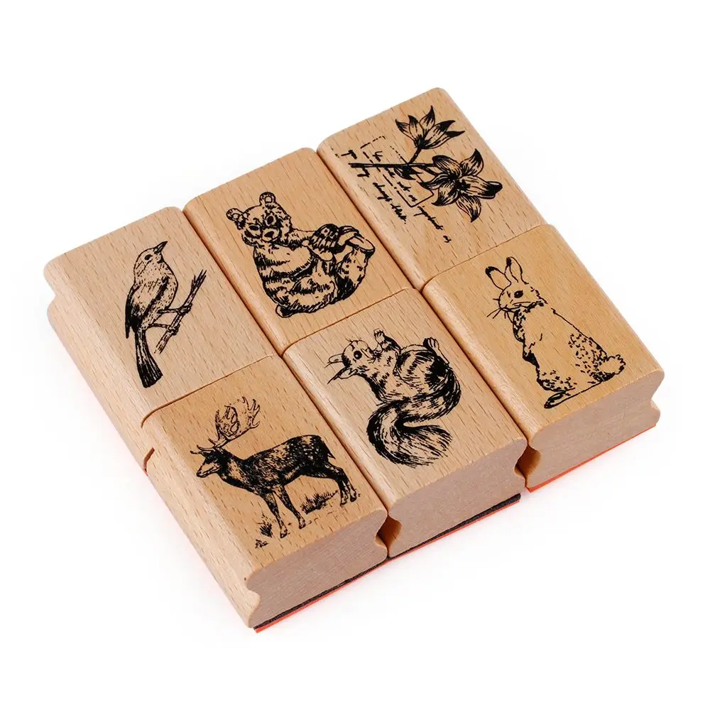 1PC New 4x3cm 1pc Vintage Wooden Animal Stamps Rubber Stamps Scrapbooking Standard Stamp Home Sewing Crafts Decoration