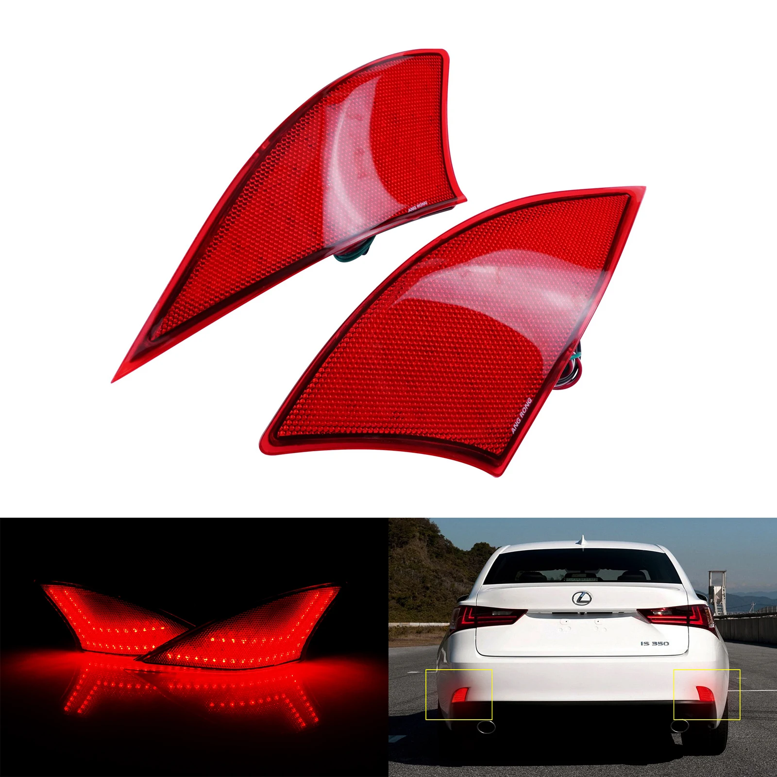 

ANGRONG 2X Red Lens LED Rear Bumper Reflector Brake Light Fit Lexus IS250 IS350 IS-F 2014+