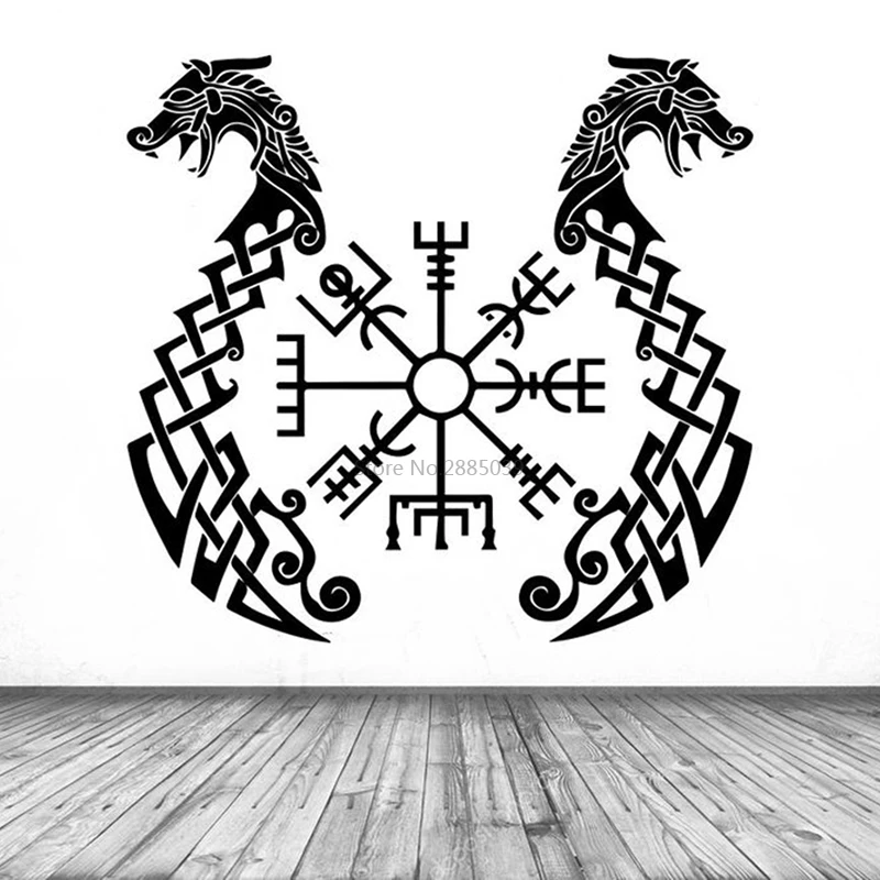 Inscriptions Ancient Vikings Runes Symbols Decal Dragons Protecting Removable Vinyl Wall Sticker Mural BD328