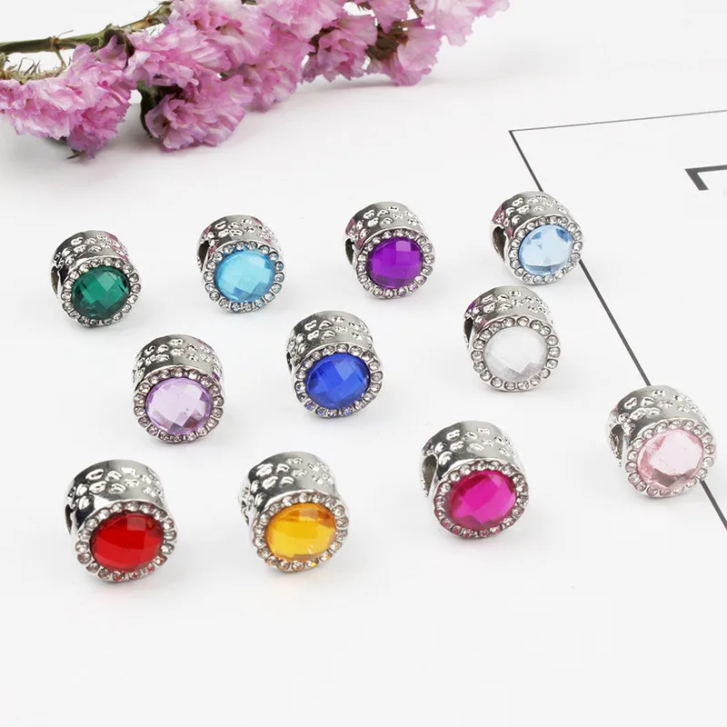 Silver Plated Pink Blue Green Crystal Colorful Charm Heart Beads Fit Bracelet Ladies DIY Jewelry Making Gifts