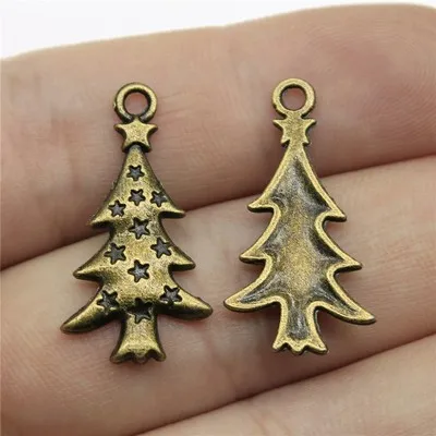 10Pcs 27*14mm Antique Silver Color Christmas Trees Charms For DIY Jewelry Making Bracelet/Keychain Pendant Accessories Handcraft