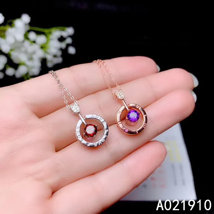 

KJJEAXCMY boutique jewelry 925 sterling silver inlaid Garnet and Amethyst necklace two wear Women's pendant popular