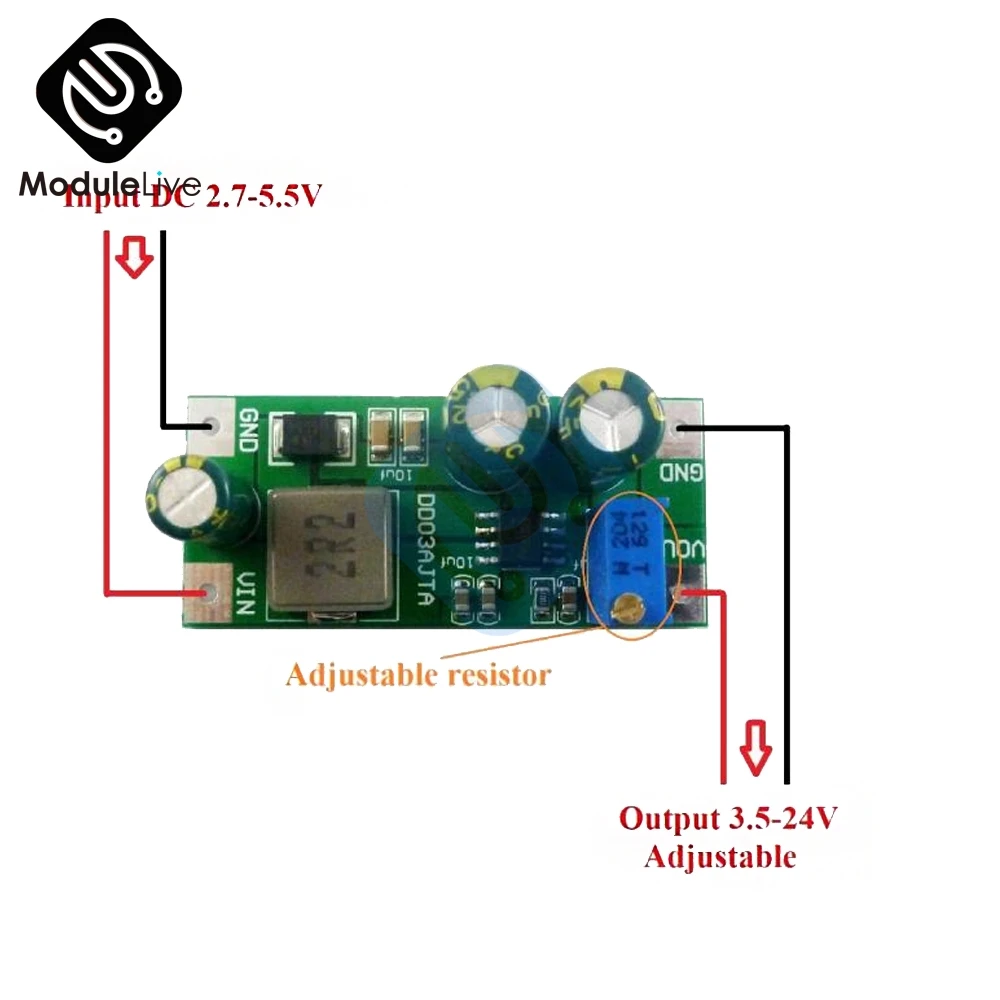 30W DC 3V 3.3V 3.7V 5.5V a 5V 6V 7.5V 9V 10V 12V 14.8V 24V Step-Up Boost Converter Board per batteria al litio 3.7V 18650 modulo