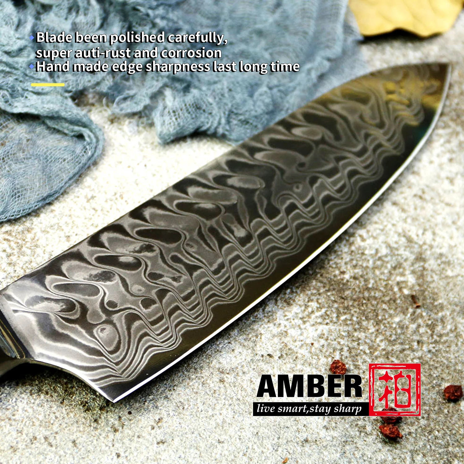 45-layer Damascus Steel 9Cr18MoV Core Croco Pattern Knife with 2 Tones, Blue Honey Comb Resin handle Chef Cleaver Slicer knife