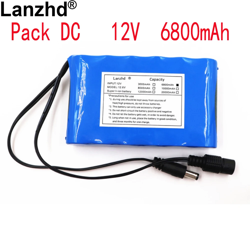 1-3pcs 12V 6800mAh 18650 lithium ion Rechargeable Battery pack DC, Suitable for CCTV Camera Cam Monitor 6.8A Battery + 12.6V