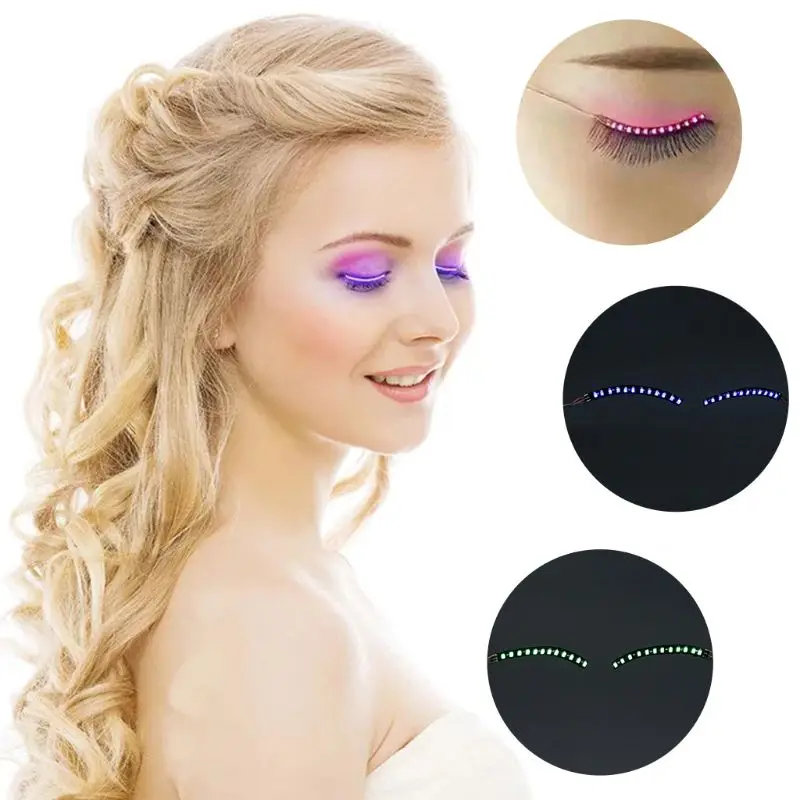 LED Light Up Waterproof False Eyelashes Halloween Creative Handmade Eyelid Luminous Lashes for Nightclub Holiday Party Makeup