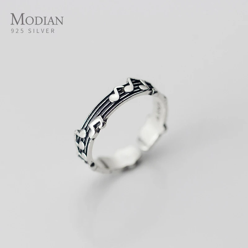 Modian Vintage Musical Symbols and Staves Open Adjustable Sterling Silver 925 Ring for Women Simple Ring Original Fine Jewelry